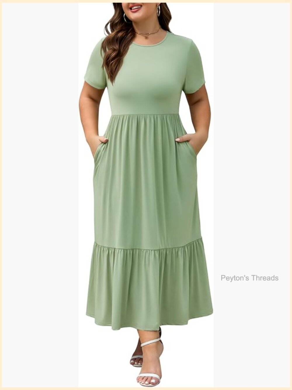 Plus Size Maxi Dress Tiered Flowy High Stretch Polyester Spandex